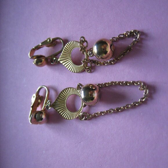 Lot of 5 Vintage Screw Back Clip On Earrings Patented Faux Gold Glass - Picture 11 of 16